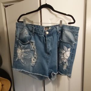 Boohoo embroidered denim shorts